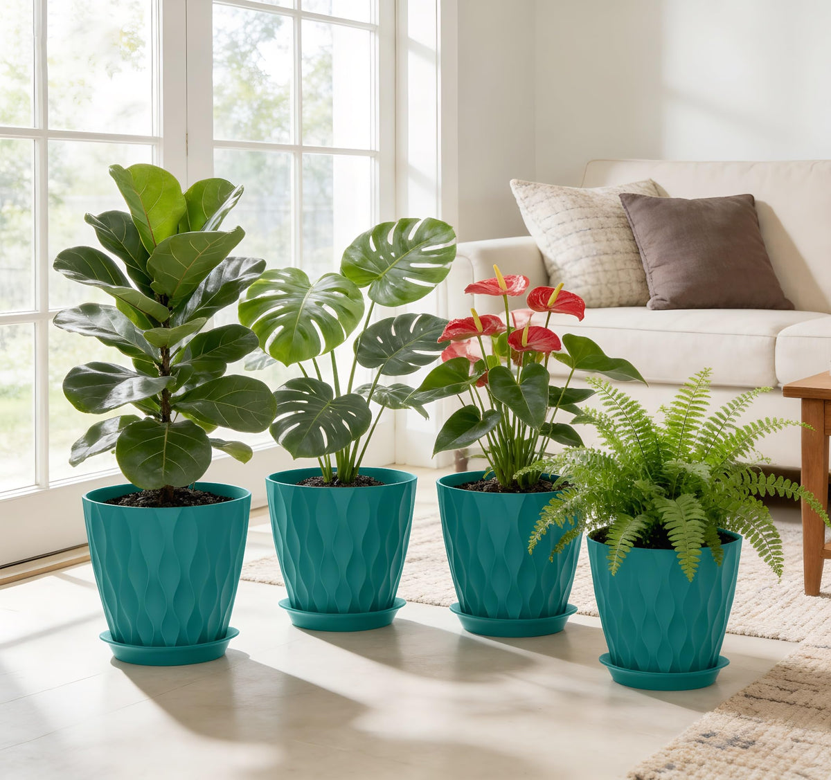 UOUZ blue plant pot provides stylish drainage and easy replanting.