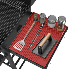 Uozuke silicone grill mat on Blackstone setup keeps tools organized and within reach