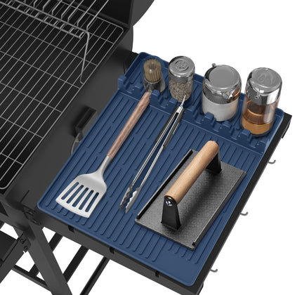 Uozuke silicone grill mat blue with drip pad keeps tools organized on outdoor grill
