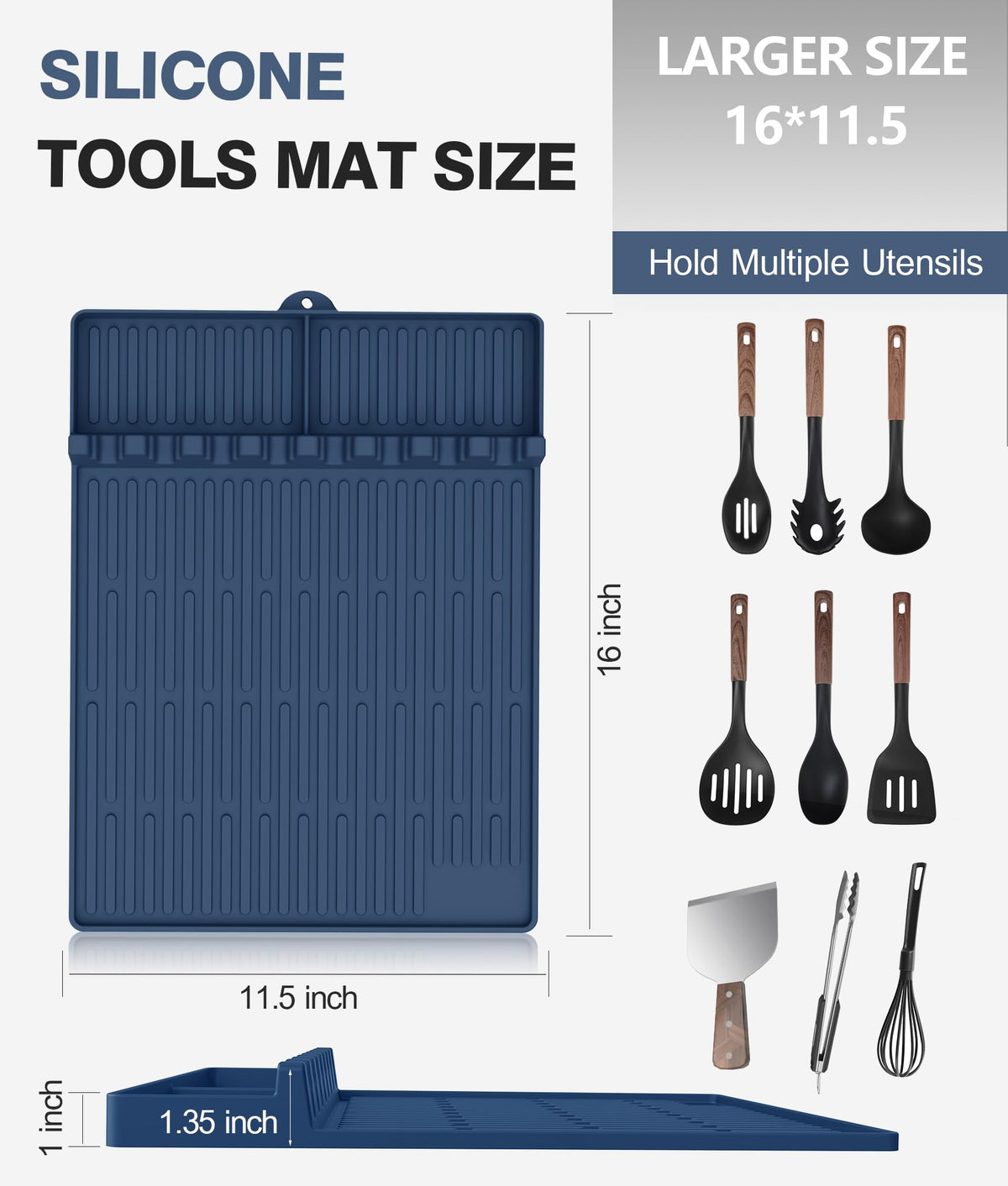Uozuke blue silicone mat doubles as spatula holder for grilling tools