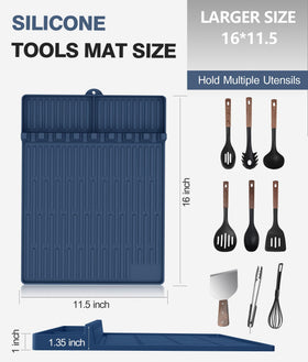 Uozuke blue silicone mat doubles as spatula holder for grilling tools