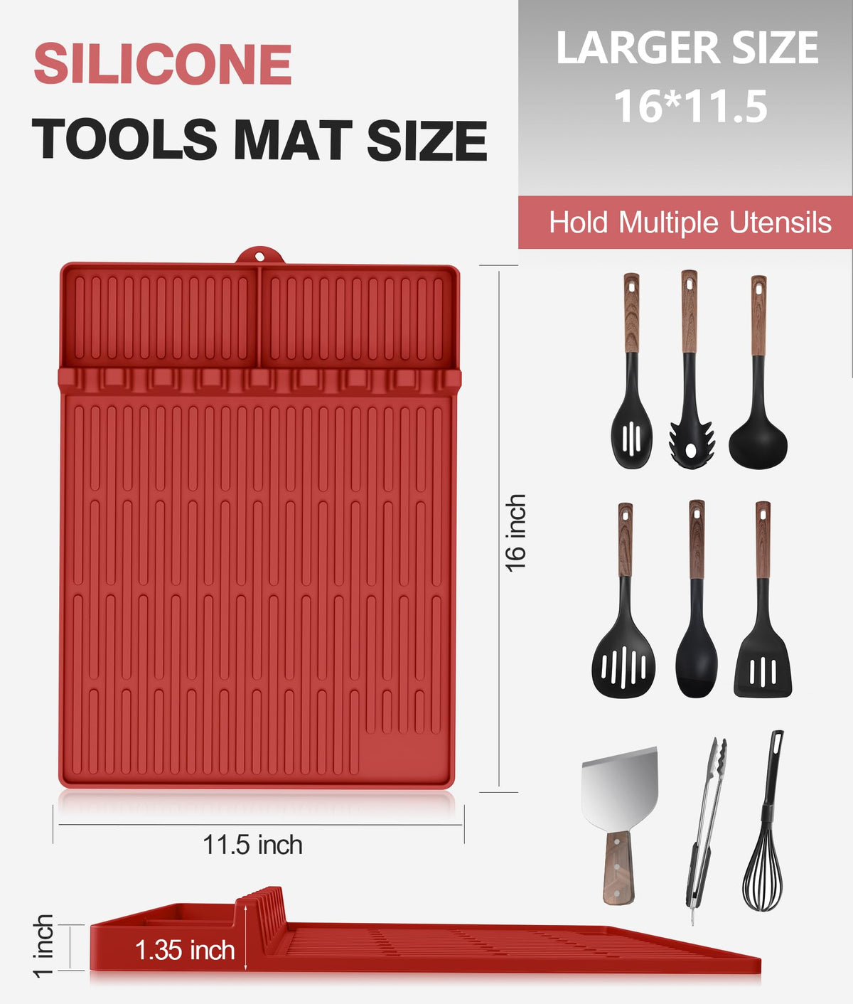 Large silicone mat holds multiple utensils during busy outdoor cooking