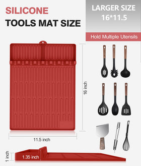 Large silicone mat holds multiple utensils during busy outdoor cooking