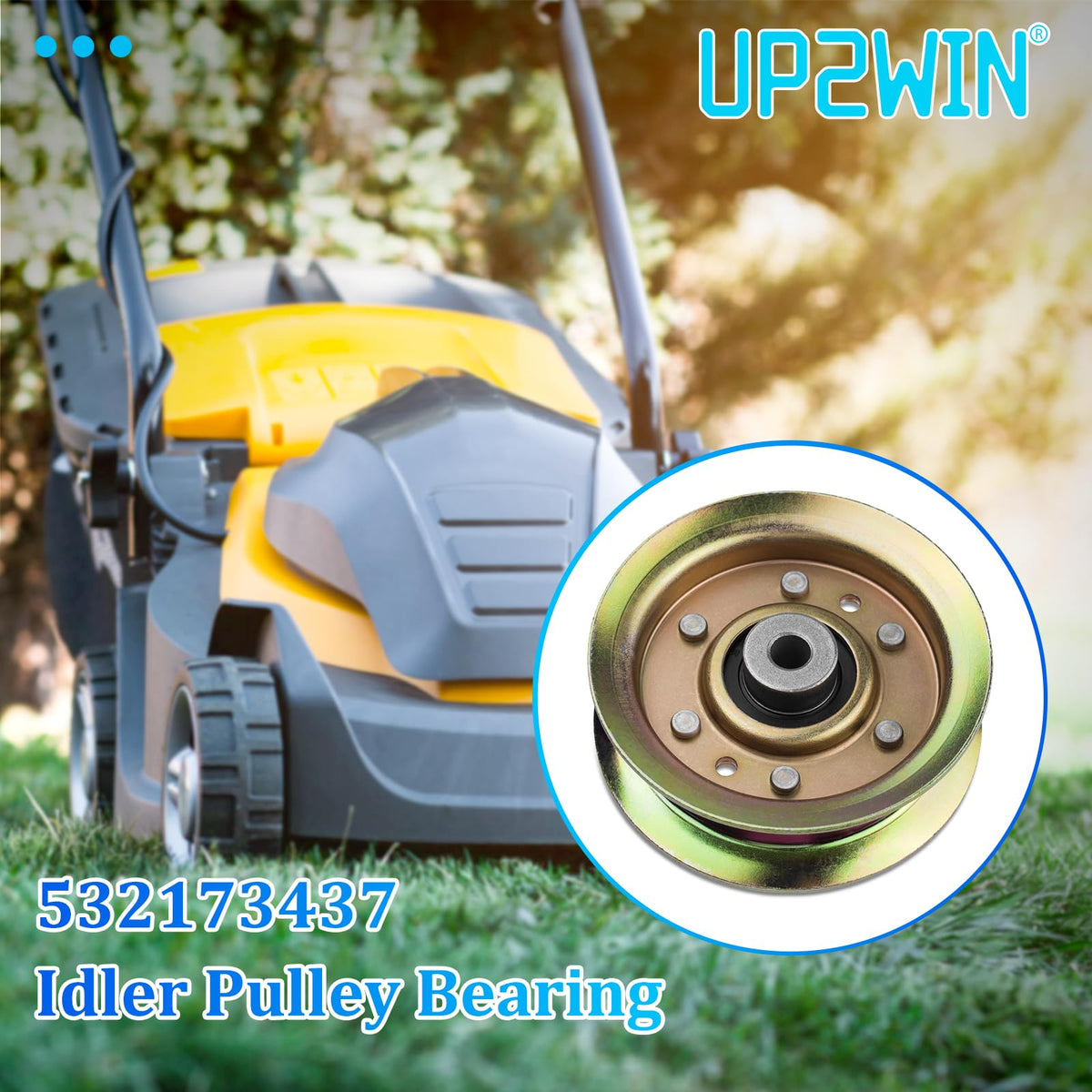 UP2WIN 532173437 idler pulley top view highlights compact, durable design.