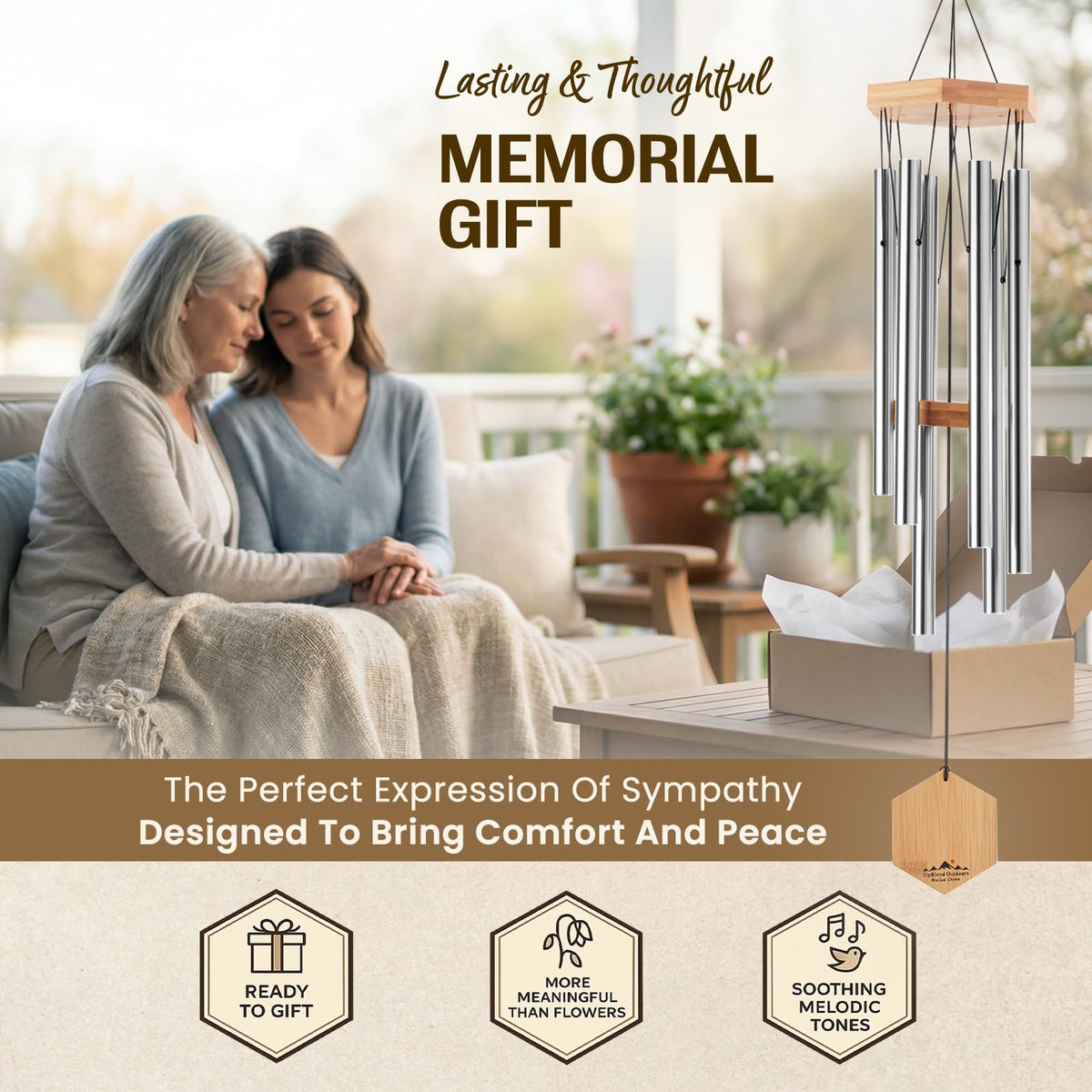 UpBlend Outdoors garden wind chimes offering gentle remembrance notes.
