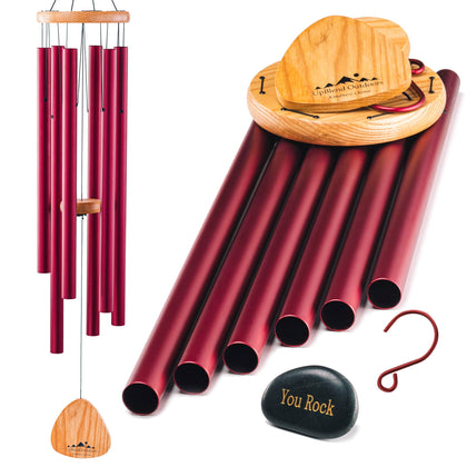 UpBlend Outdoors XL wind chimes with deep tone red 41 and stone for serene outdoors