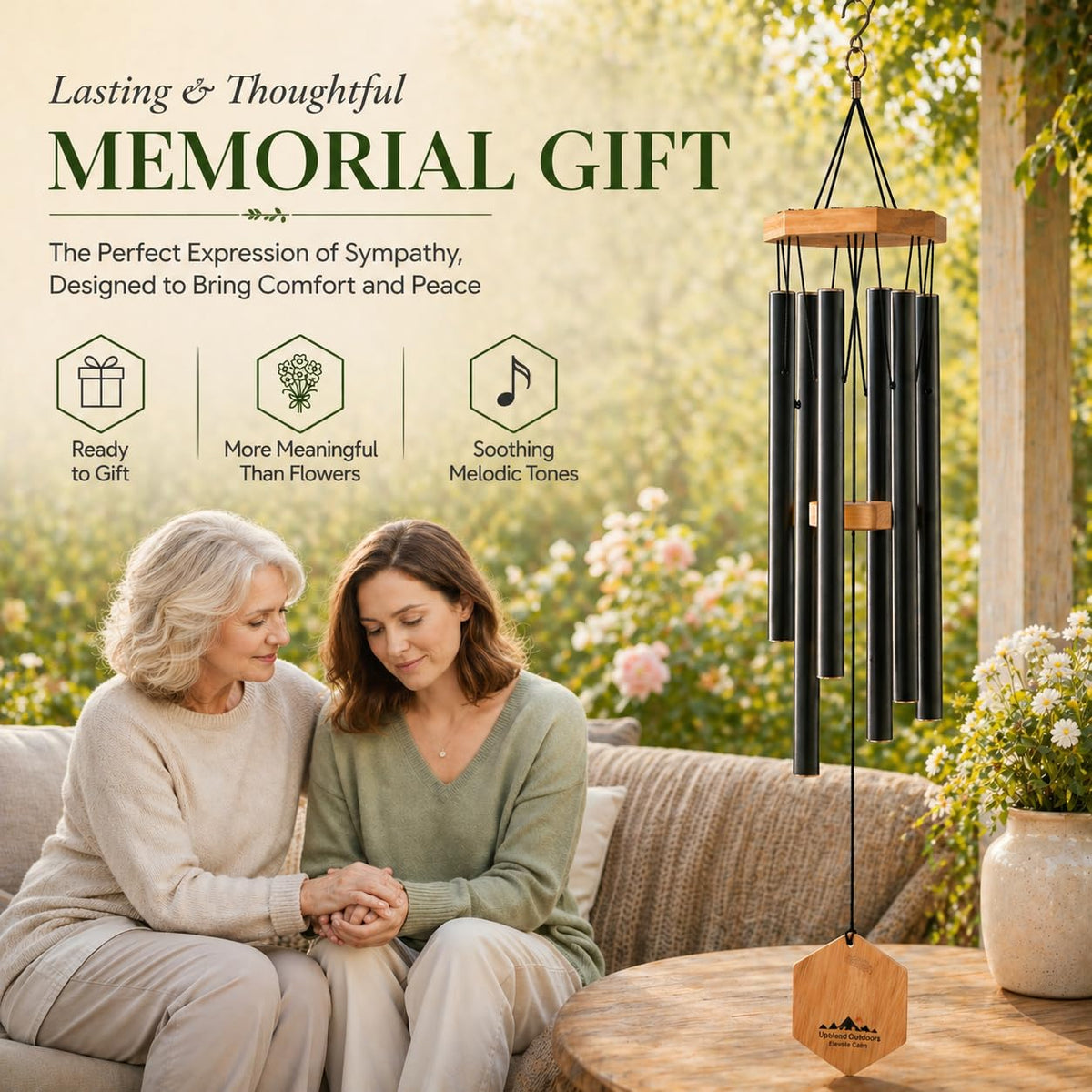 UpBlend remembrance wind chime as a lasting outdoor memorial decor addition.
