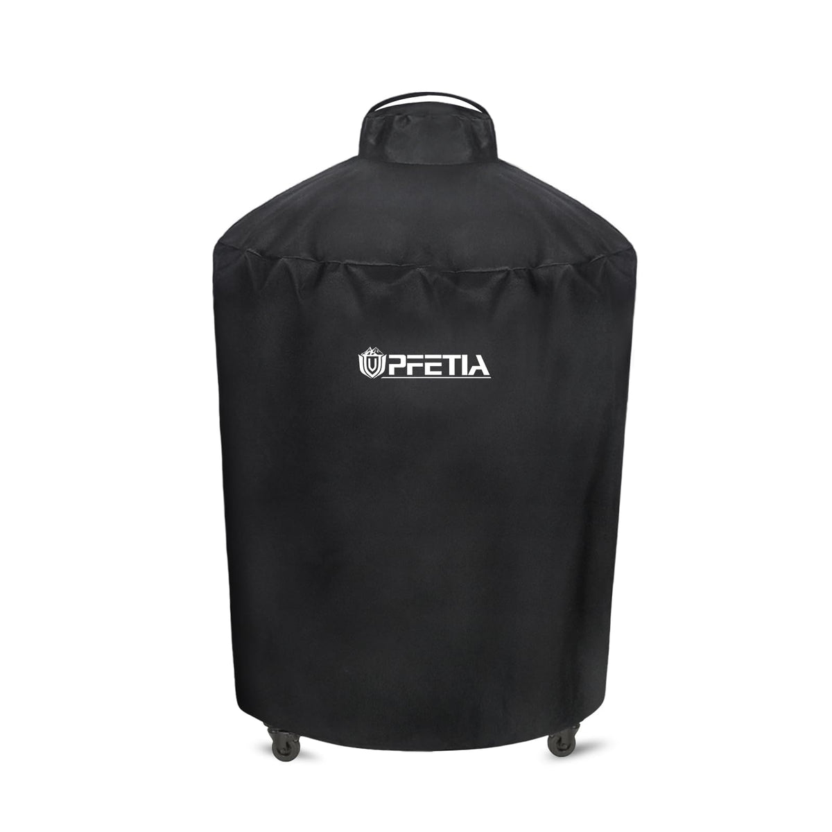 UPFETIA grill cover for Large Green Egg — front view shows secure fit and weather protection.