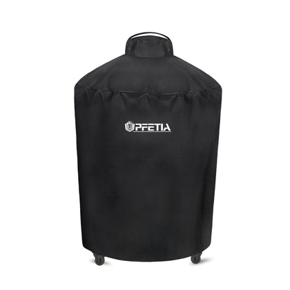 UPFETIA grill cover for Large Green Egg — front view shows secure fit and weather protection.