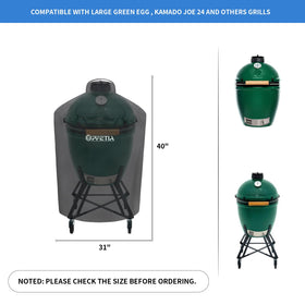 UPFETIA grill cover — side view demonstrates adjustable Velcro straps for windy conditions.