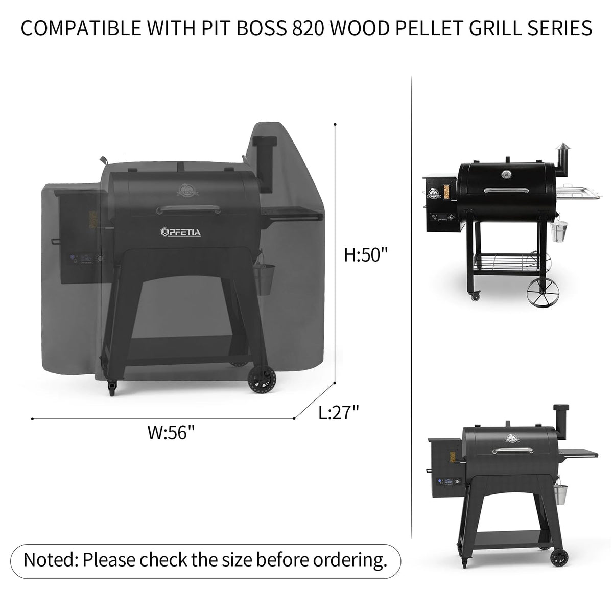 UPFETIA grill cover with waterproof coating visible on durable fabric for all-weather use.