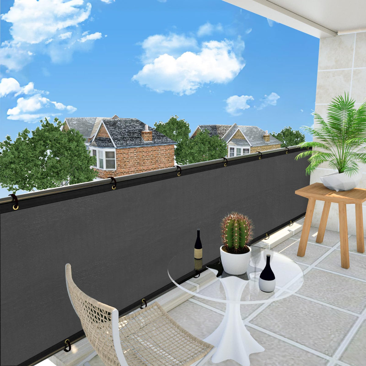90% blackout privacy helps create a secluded backyard while protecting plants