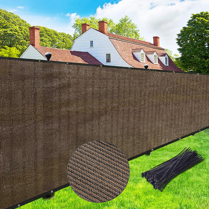 UPGRADE privacy screen fence in mocha protects outdoor space with durable HDPE fabric.