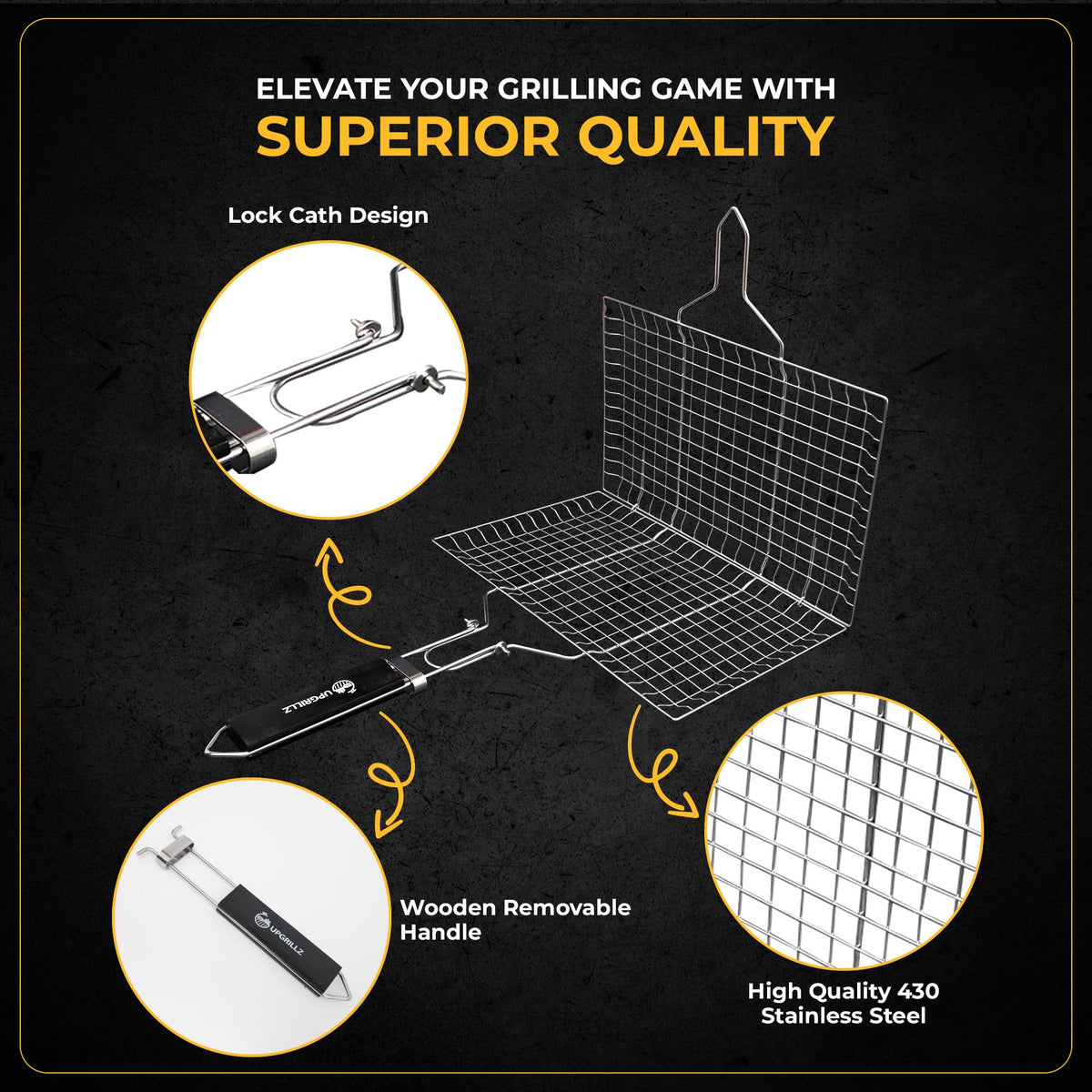 Upgrillz fish grill basket demonstrates even heat distribution across the cooking surface.