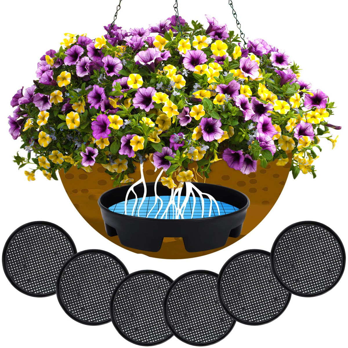UPINS invisible self-watering planter insert maintains moisture with little visible hardware
