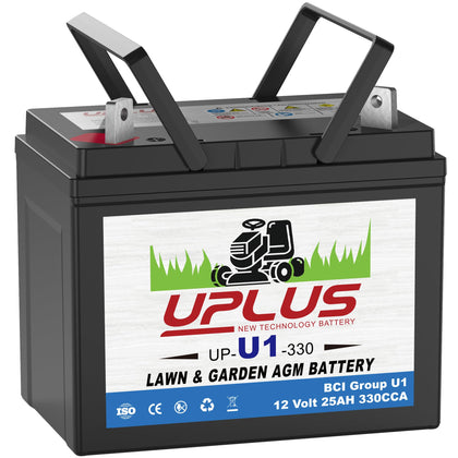UPLUS U1 riding lawn mower battery top view, maintenance-free design