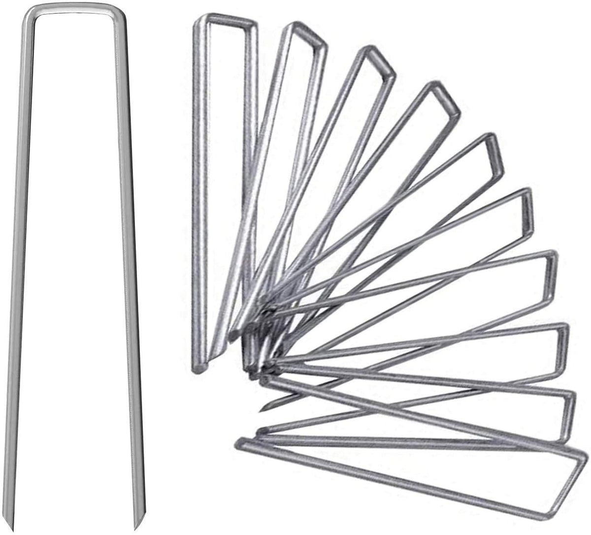 UPMCT 6-inch galvanized staple side-in-ground securing landscape fabric.