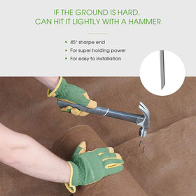 UPMCT garden staples securing landscape fabric and plastic sheeting.