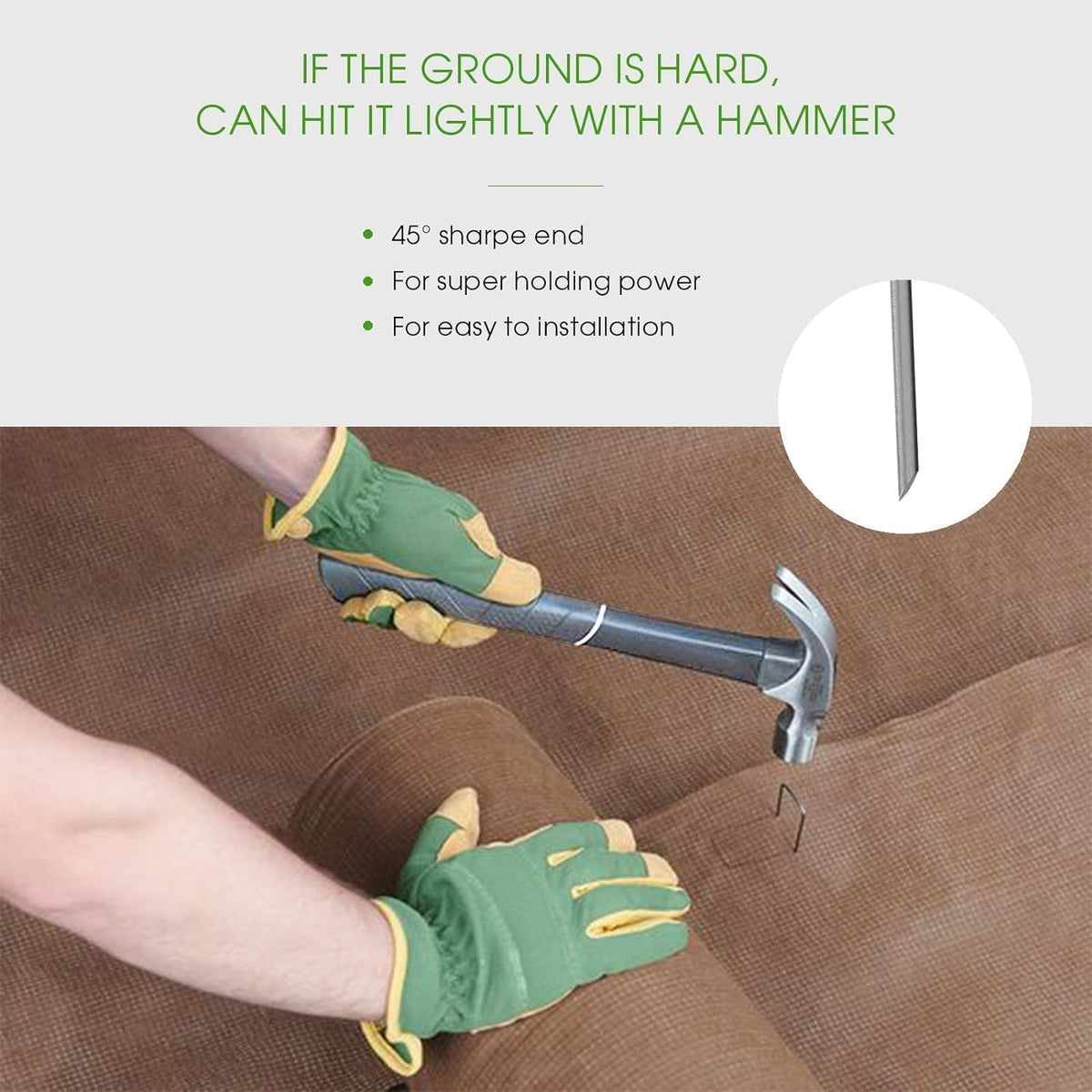 UPMCT stakes secure landscape fabric and tarps against wind.
