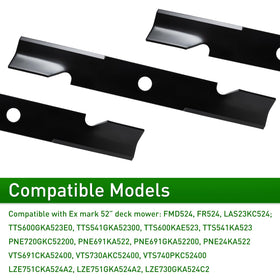 18-inch blade length and 15/16 inch center hole fit Exmark mowers.