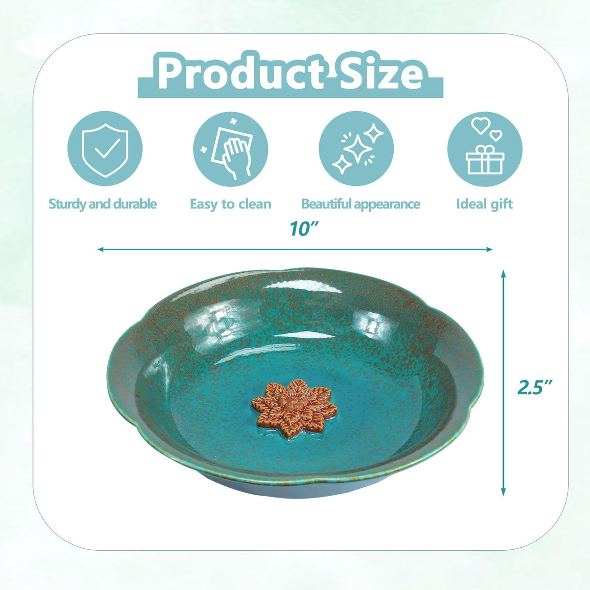 UPSJYJ 10-inch ceramic bowl offers ample space for drinking and bathing.