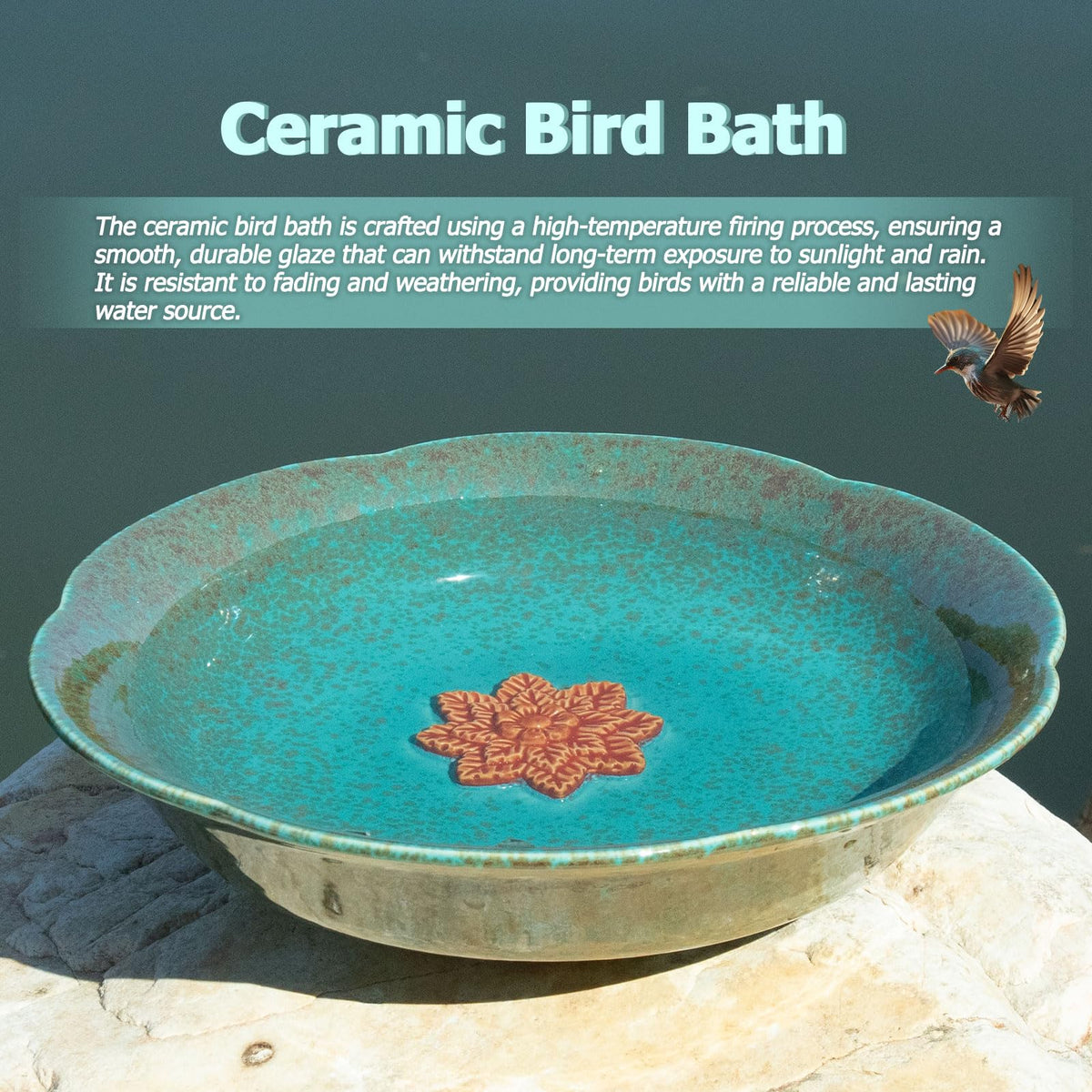 UPSJYJ bird bath suitable for garden, backyard, and patio with elegant glaze.