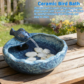 UPSJYJ weather-resistant glaze protects the ceramic bird bath from sun and rain.