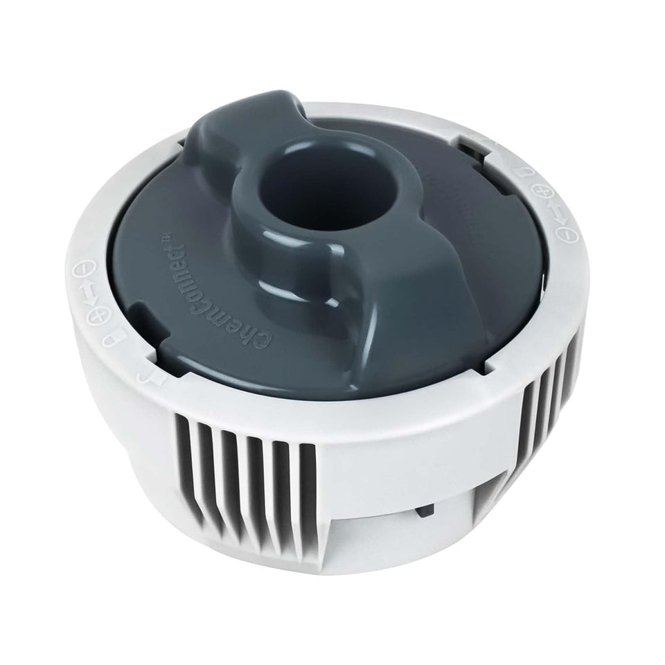 upuuup chemconnect dispenser front view shows durable plastic construction for spa use