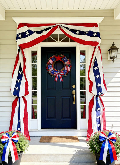 UQJE American flag bunting for outdoor use, 20ft length, enhances porch decor.