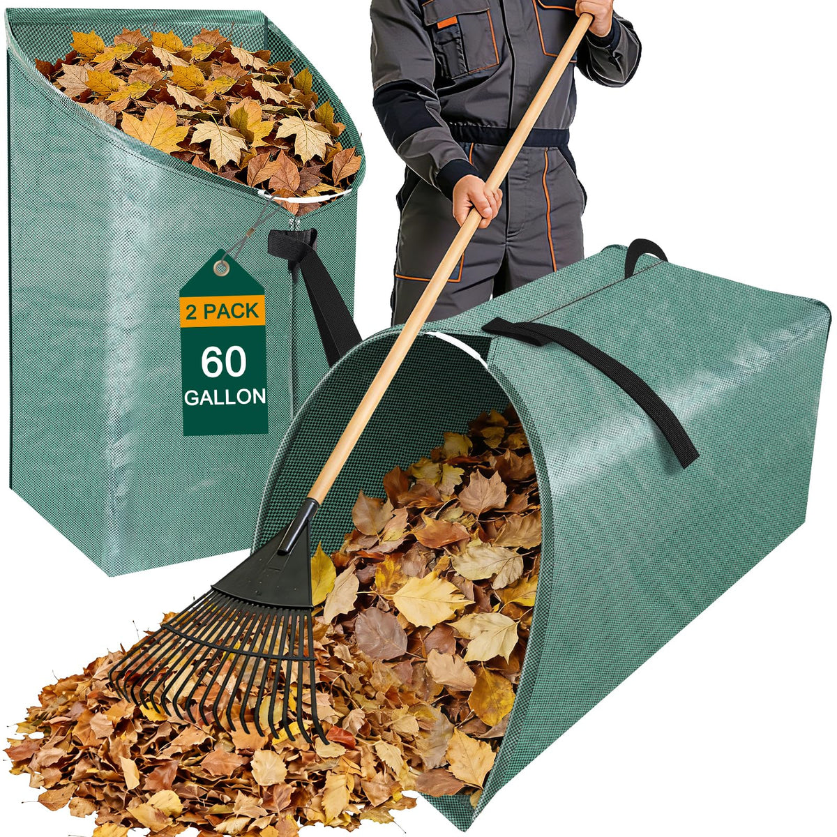 UQM 2-pack 60-gallon leaf collector with dustpan opening for easy cleanup