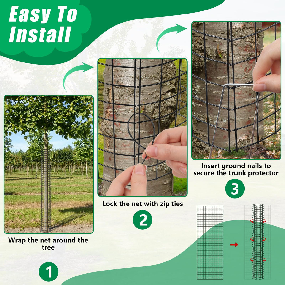 UQM cable ties securing mesh around the tree