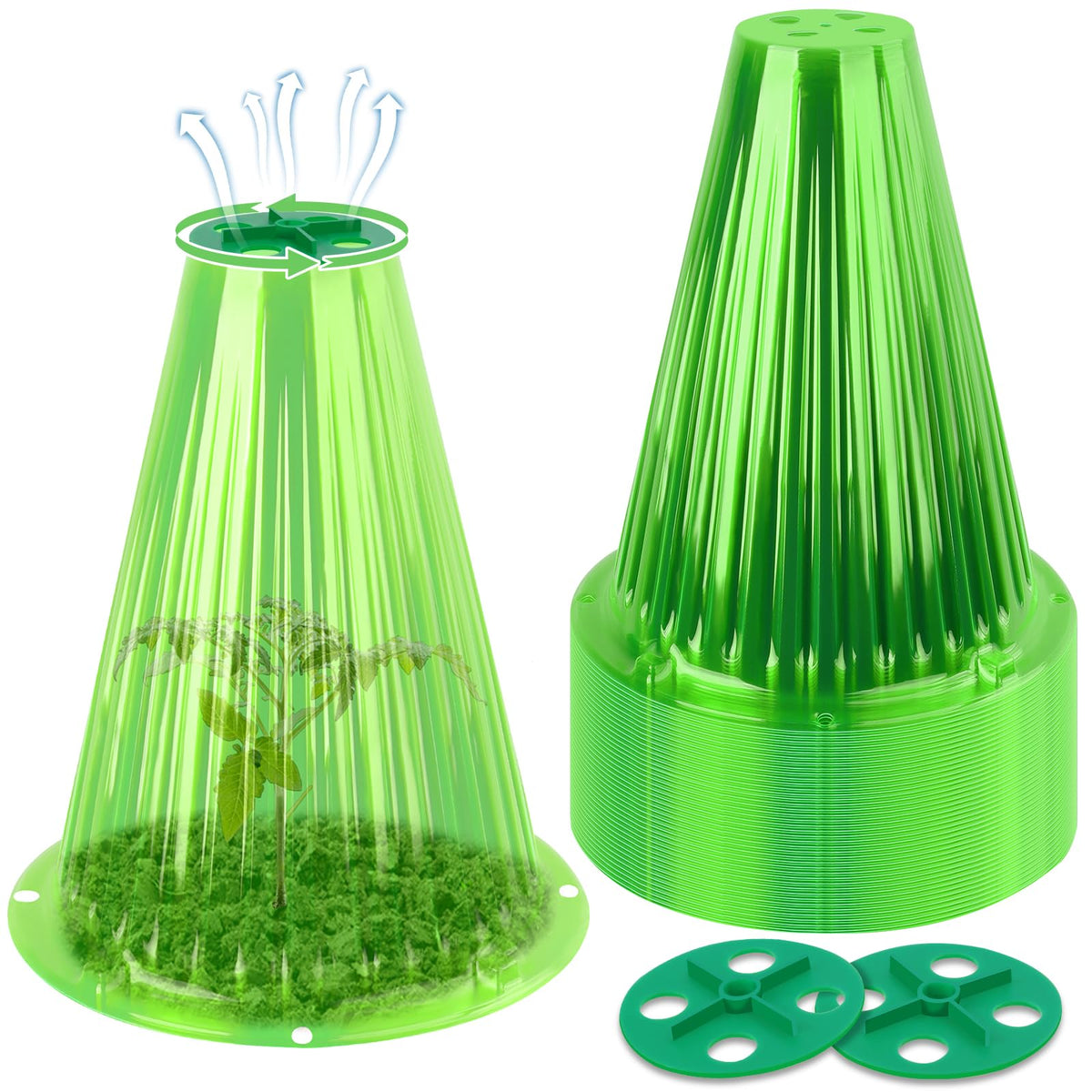 UQM garden cloche 50-pack shields seedlings from cold and pests while boosting light exposure.