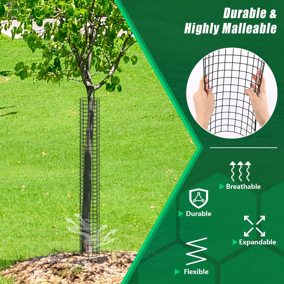 UQM pair of gloves ready for quick tree protector installation