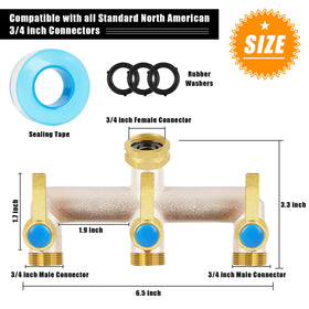 UQM brass hose splitter with extension handles for easy valve control.