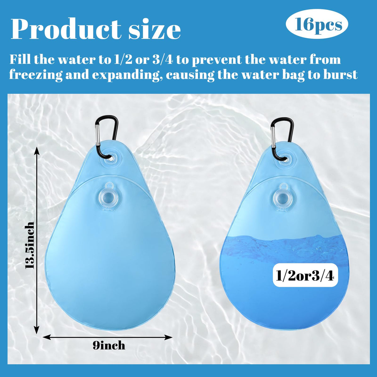 UQM thick PVC water bags resist freezing and wear for winter protection.