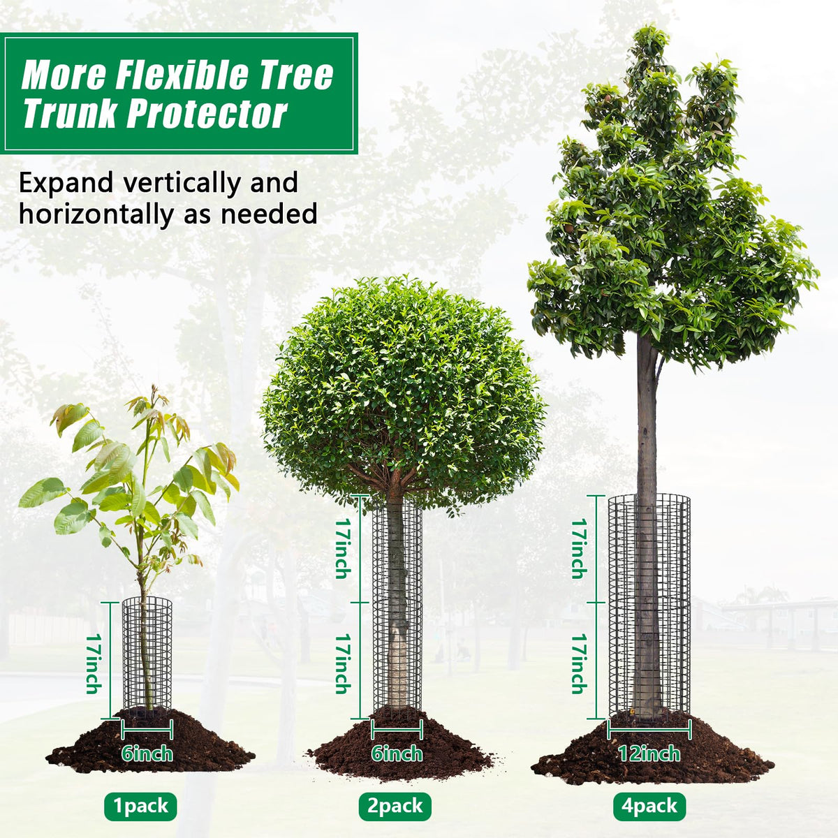 UQM Tree Trunk Protector expanded assembly showing adjustable width for various trunks