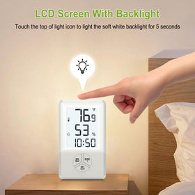 Urageuxy digital hygrometer backlight feature for easy readings in low light environments.