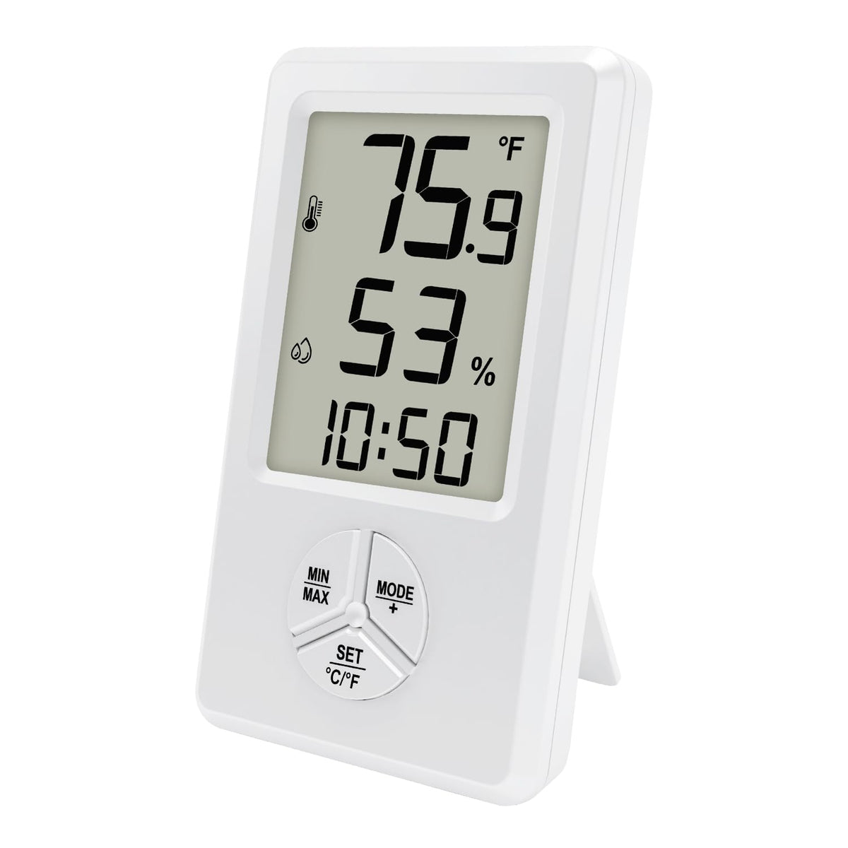 Urageuxy digital hygrometer front view for precise room temperature and humidity monitoring.