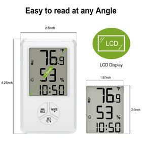 Urageuxy digital hygrometer LCD display visible from any angle for quick checks.