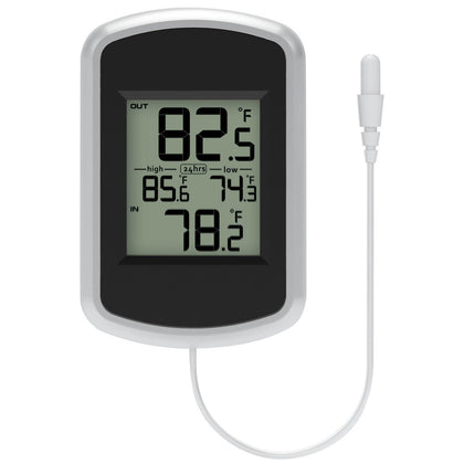 Urageuxy wired thermometer display shows real-time indoor and outdoor temps for quick checks.