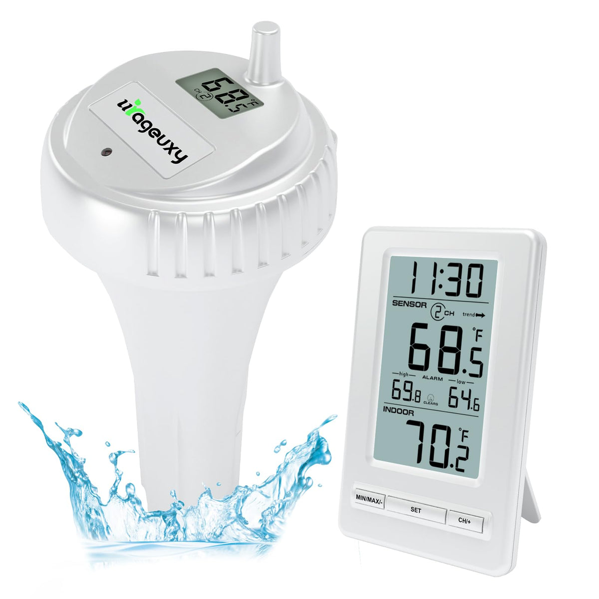 Urageuxy wireless pool thermometer floats upright for easy readings