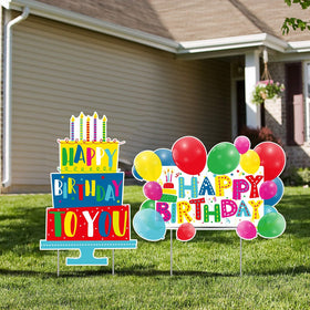 URATOT balloon yard sign—bright HAPPY BIRTHDAY display, weatherproof for outdoor celebrations.