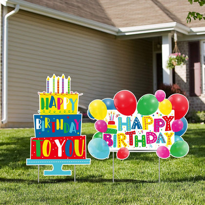 URATOT balloon yard sign—bright HAPPY BIRTHDAY display, weatherproof for outdoor celebrations.