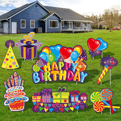 URATOT eight-pack happy birthday yard signs for vibrant outdoor celebrations and photo backdrops