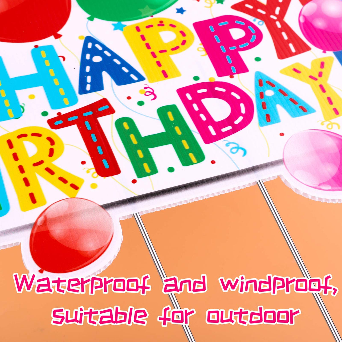URATOT outdoor party decor close-up—durable corrugated plastic stays vibrant outside.