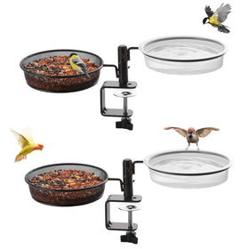 Urban Deco deck bird feeder front view highlights bronze finish and dual-use tray.