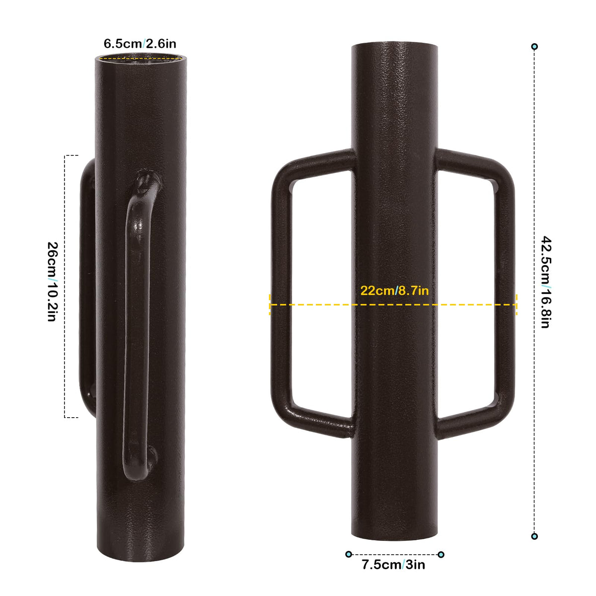Urban Deco fence post driver with two handles for comfortable, controlled driving.