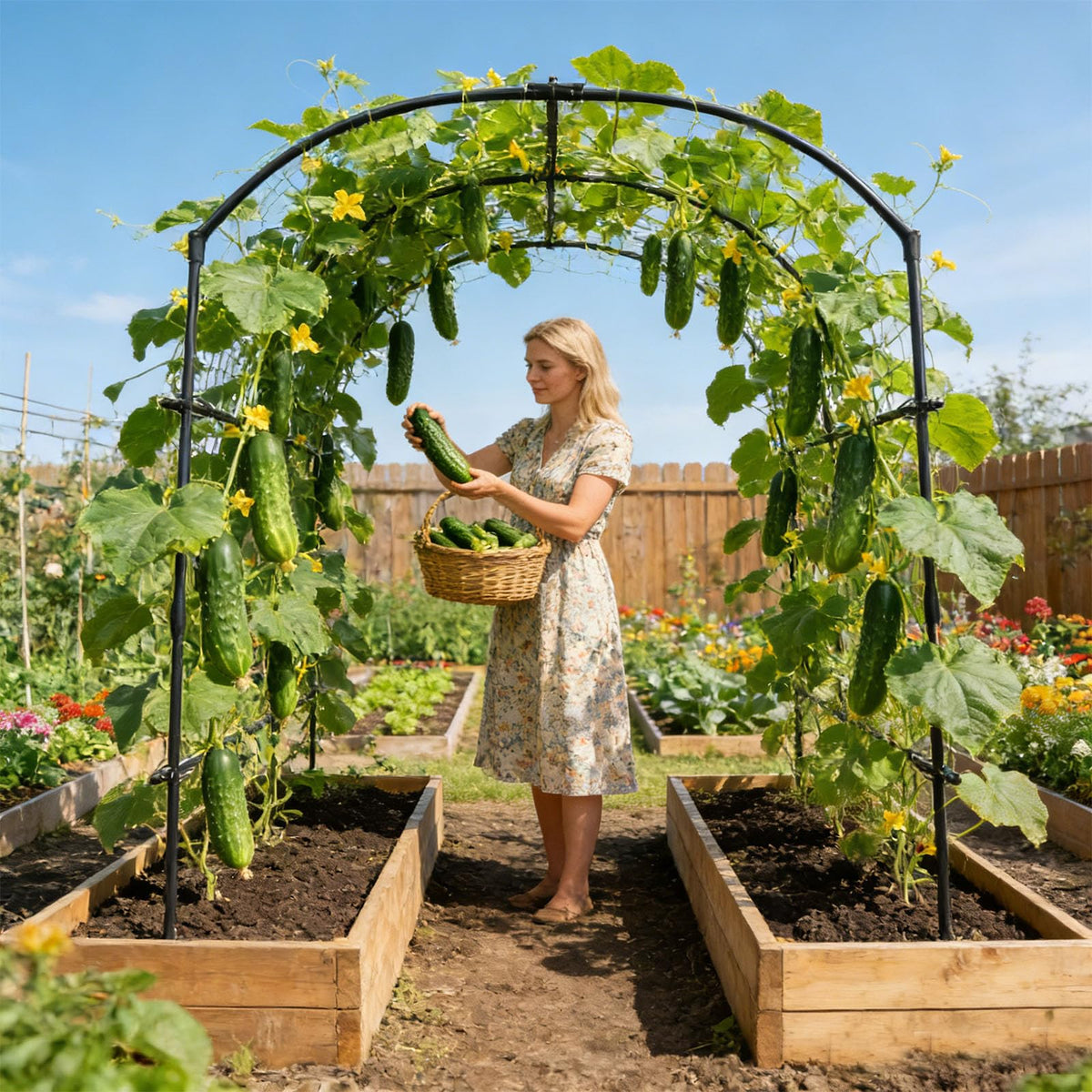 UrGROWA arch front view highlighting durable frame for vegetables