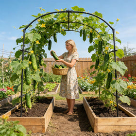 UrGROWA arch front view highlighting durable frame for vegetables