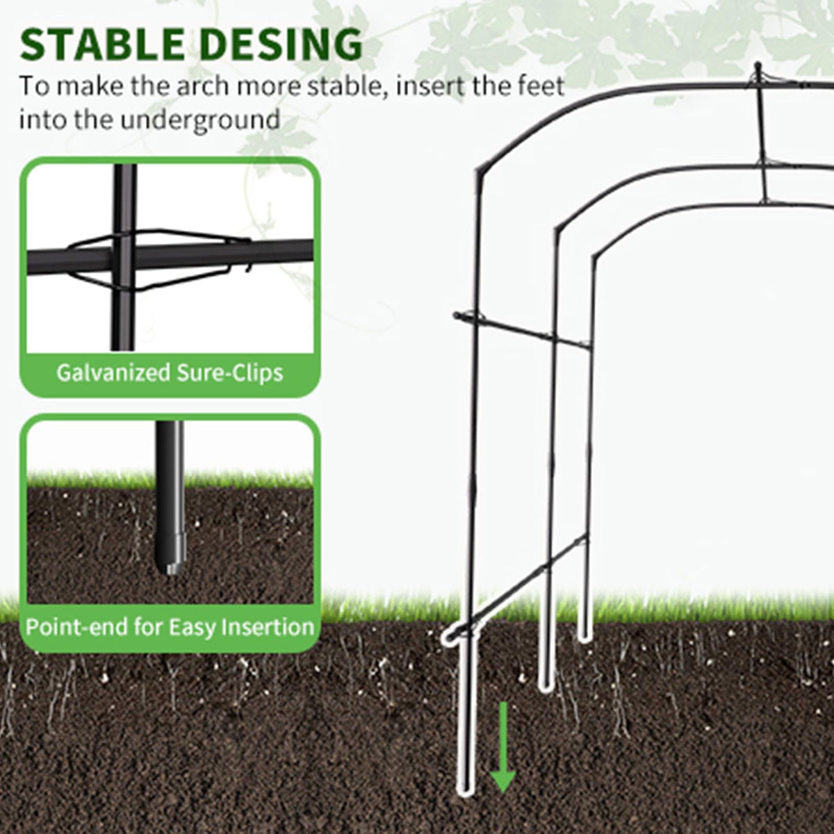 UrGROWA ground stakes securing arch in soil for stability